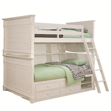 Full Over Full Bunk Bed with Bookcase and Understorage with Storage & Bookcase